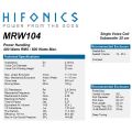 HiFonics MRW104 - subwoofer średnica  250 mm, moc 400 Wat RMS, Impedancja 4 Ohm
