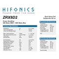 HiFonics ZRX8D2 - subwoofer średnica  200 mm, moc 600 Wat RMS, Impedancja 2x2 Ohm