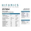 HiFonics ZST8D4 - subwoofer średnica  200 mm, moc 250 Wat RMS, Impedancja 2x4 Ohm