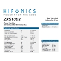 HiFonics ZXS10D2 - subwoofer średnica  250 mm, moc 400 Wat RMS, Impedancja 2x2 Ohm
