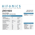 HiFonics ZXS15D2 - subwoofer średnica  380 mm, moc 600 Wat RMS, Impedancja 2x2 Ohm