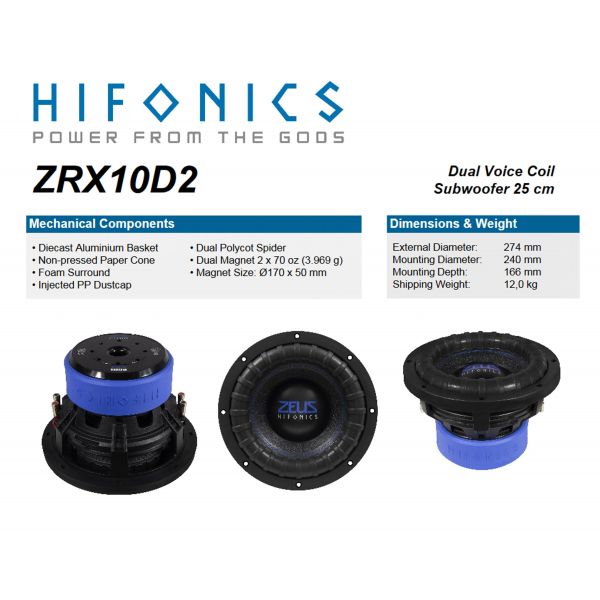 HiFonics ZRX10D2 - subwoofer samochodowy