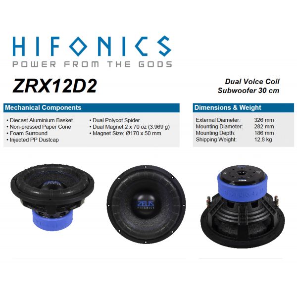 HiFonics ZRX12D2 - subwoofer samochodowy