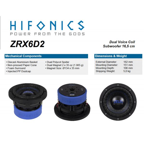 HiFonics ZRX6D2 - subwoofer samochodowy