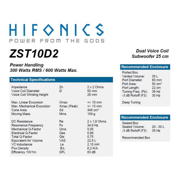 HiFonics ZST10D2 - subwoofer samochodowy