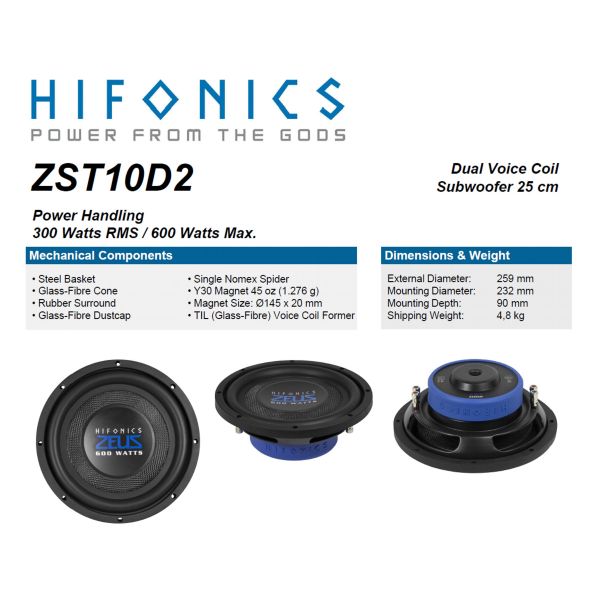 HiFonics ZST10D2 - subwoofer samochodowy