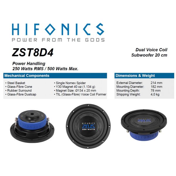 HiFonics ZST8D4 - subwoofer samochodowy