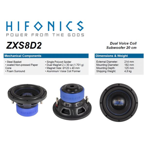 HiFonics ZXS8D2 - subwoofer samochodowy
