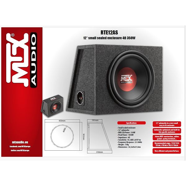 MTX RTE12AS - skrzynia basowa, średnica subwoofera 30 cm,