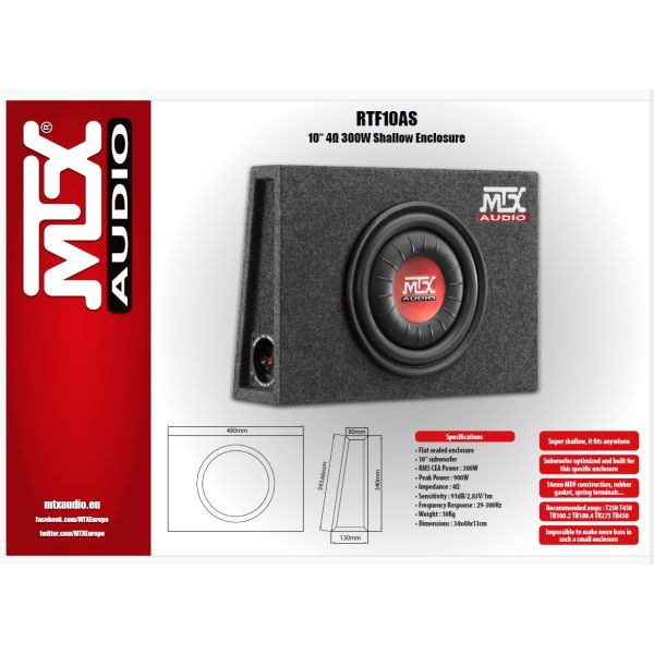 MTX RTF10AS - skrzynia basowa, średnica subwoofera 25 cm,