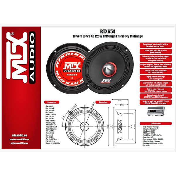 MTX RTX654 - głośnik średniotonowy, rozmiar 165 mm
