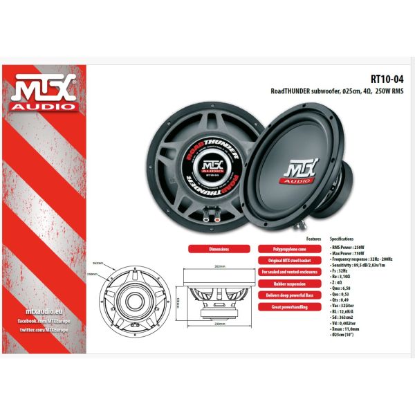 MTX RT10-04 - subwoofer, średnica 10 cali - 25 cm,