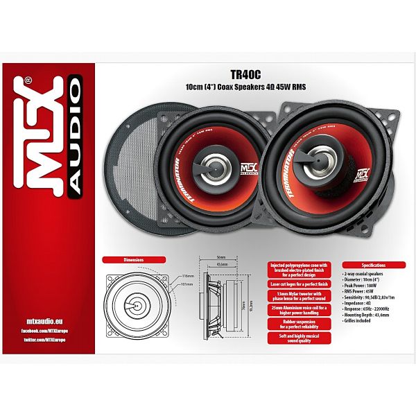 MTX TR40C - głośniki dwudrożne, średnica 100 mm