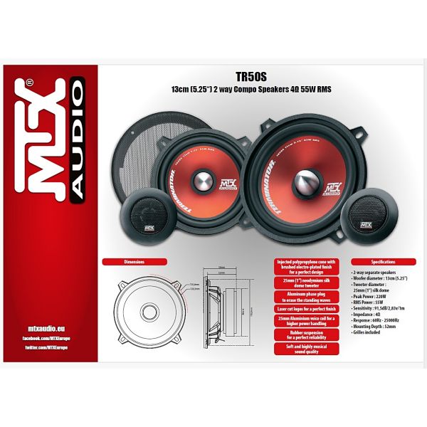 MTX TR50S - głośniki odseparowane, średnica midbasu 130 mm