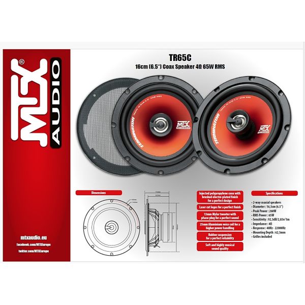 MTX TR65C - głośniki dwudrożne, średnica 165 mm