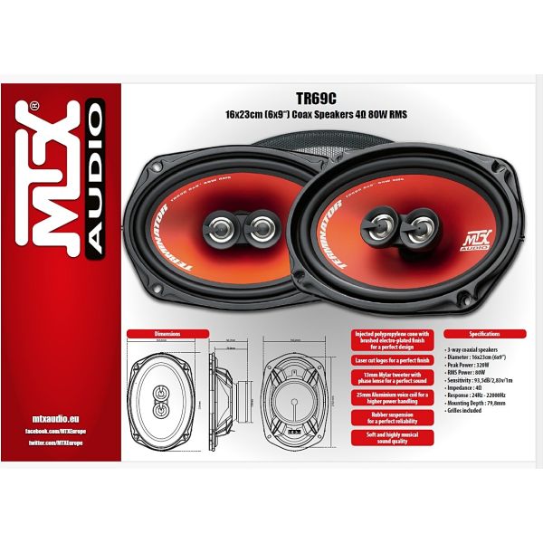 MTX TR69C - głośniki trójdrożne, rozmiar 6x9 cala