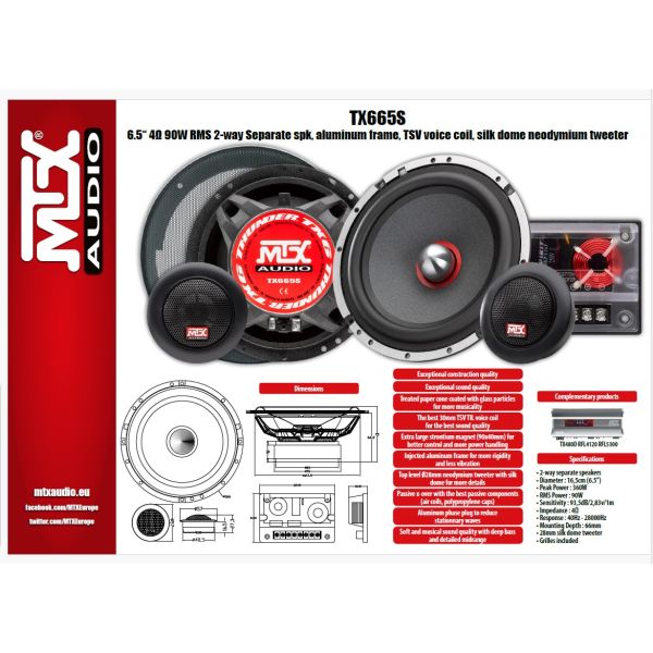 MTX TX665S - głośniki odseparowane, średnica midbasu 165 mm