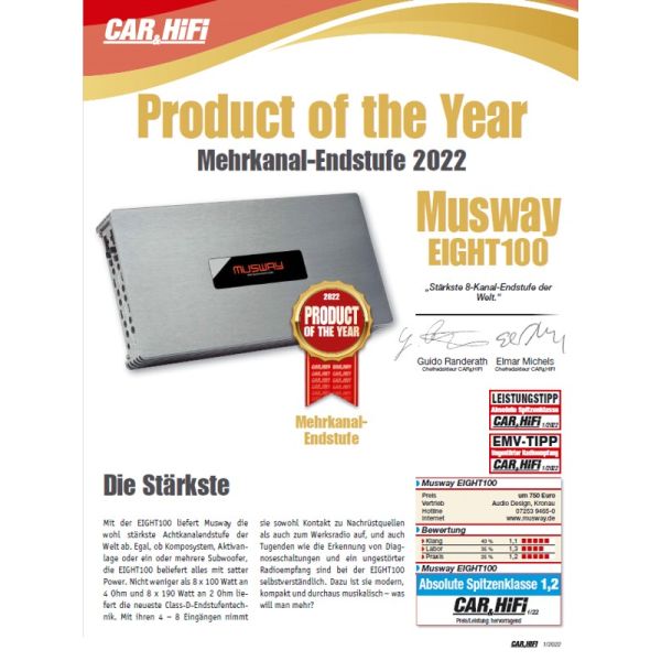 Musway MX EIGHT100  - wzmacniacz ośmiokanałowy, moc RMS 8x100 Wat przy 4 Ohm